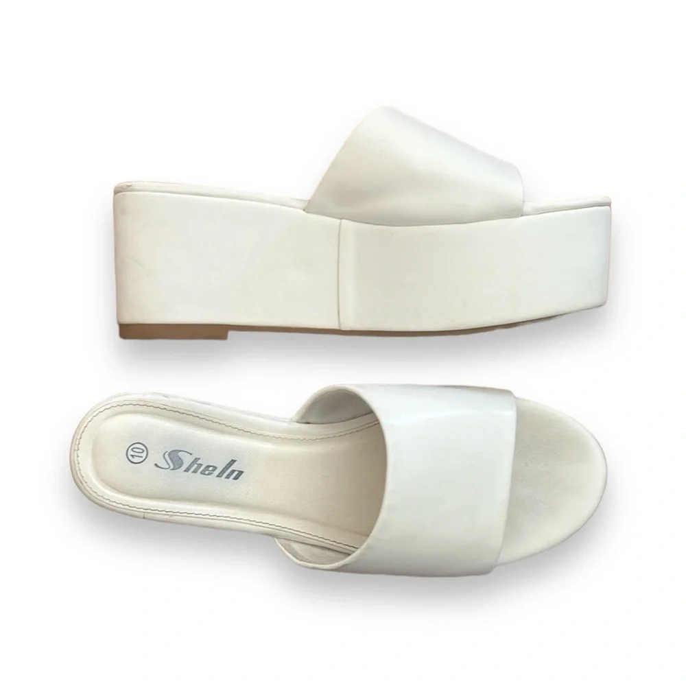 Platform slide sandals white 60s 70s Boho Bohemian platforms shoes
